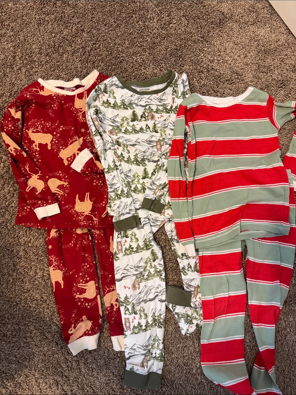 Set of 3 Burt's Bees Kids Pajama Set - Red, Green & White